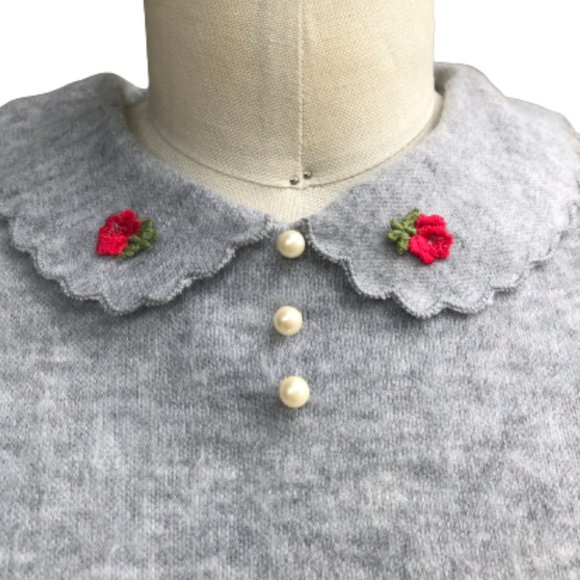 Vintage OOPS CALIFORNIA Coquette Gray Knit Puff Sleeve Belted Midi Dress XS/S - Picture 4 of 15